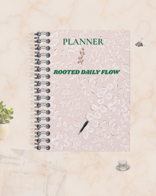 Cover of Rooted Daily Flow Planner, a minimalist earthy-toned planner for daily organization.
