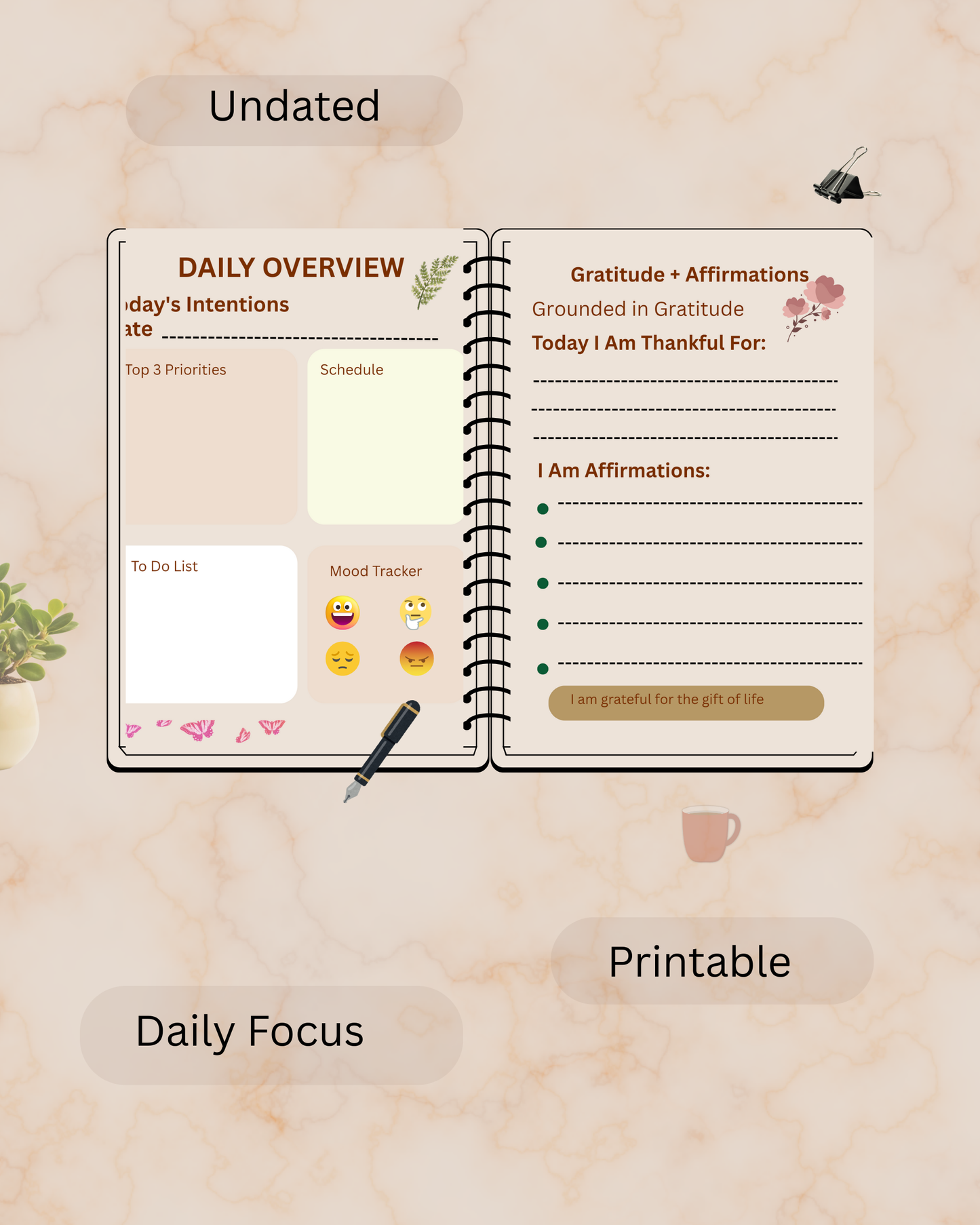Rooted Daily Flow Planner – Minimalist Planner in Earthy Tones