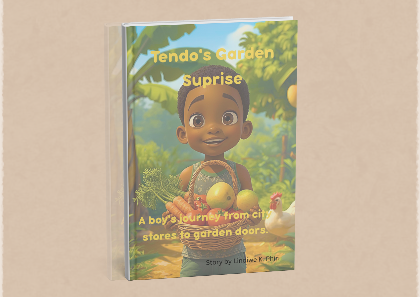 Cover of Tendo’s Garden Surprise, a children’s book about gardening for kids ages 6–9.